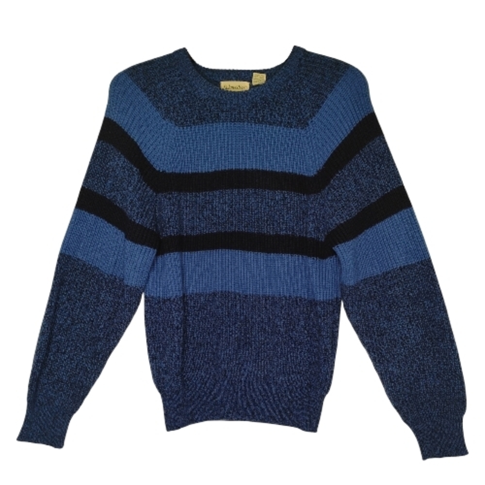 68. Vtg 80s St Johns Bay Mens Small Funky Striped Blue Pullover Crewneck Sweater